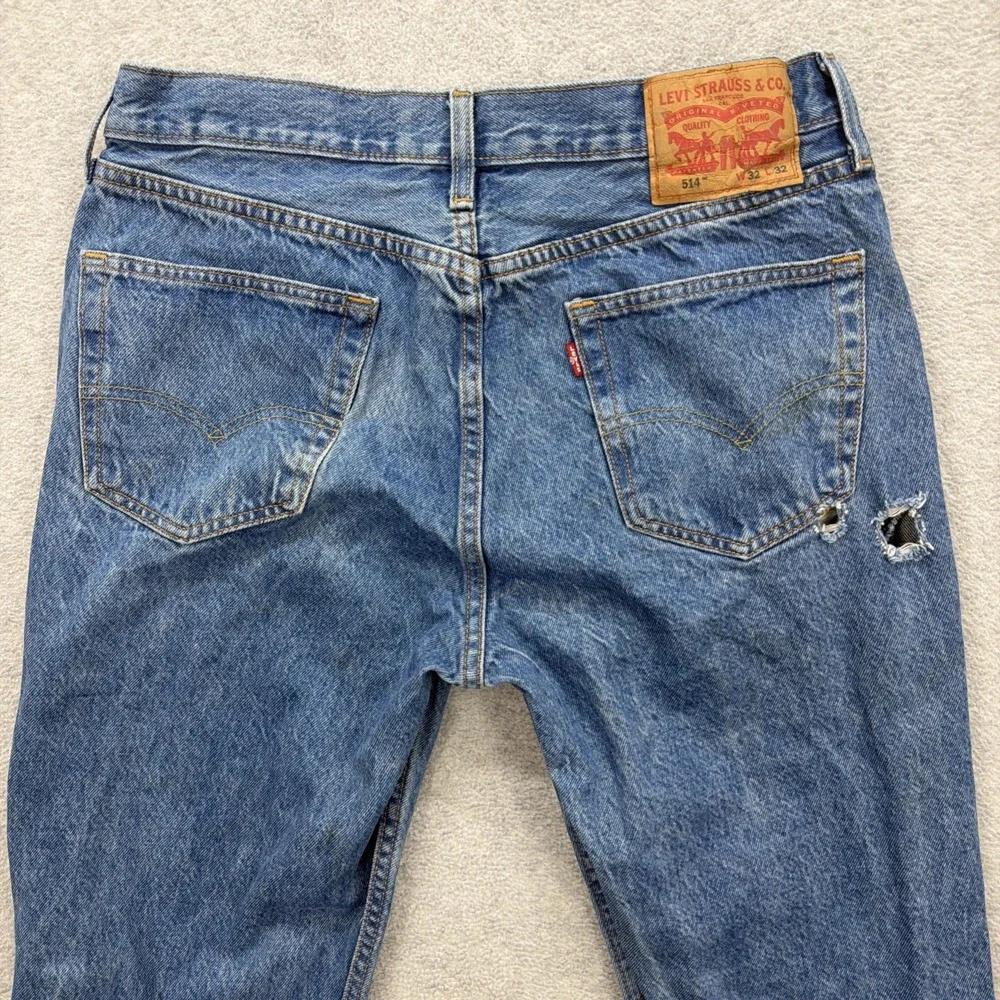 Levis 514 Jeans Men‎ 32x32 Blue Denim Pants Straight American Distressed Grunge